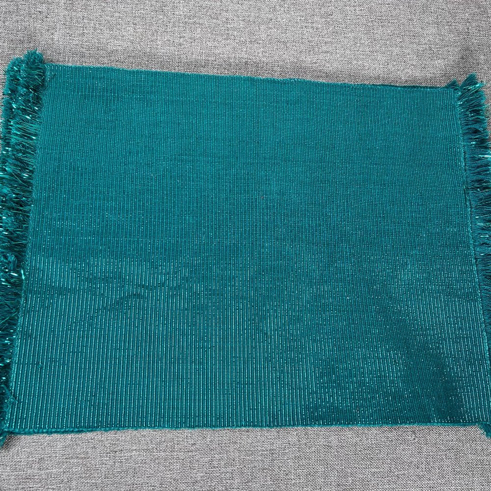 Impressions Table Placemats 13" x 18.5" Tasseled Turquoise Metallic Set of 4